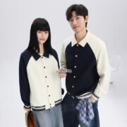380g Retro Cotton Contrast Raglan Sleeve Lapel Baseball Jacket – Bild 2