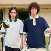 Contrast Jacquard Flat Knit Collar Loose Color Block Polo — изображение 2