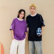 Contrast Trim Drawstring Webbing Stripe Streetwear Drop Shoulder Crew Neck — изображение 3