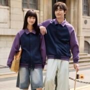 380g Retro Cotton Contrast Raglan Sleeve Lapel Baseball Jacket