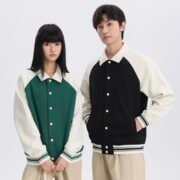380g Retro Cotton Contrast Raglan Sleeve Lapel Baseball Jacket – Bild 3
