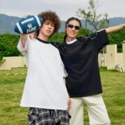 Contrast Trim Drawstring Webbing Stripe Streetwear Drop Shoulder Crew Neck — изображение 2