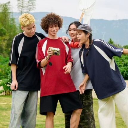 Color Block Trendy Casual Sports Drop Shoulder Crew Neck