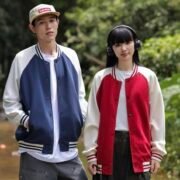 380g Retro Trendy Cotton Contrast Color Raglan Sleeve Baseball Jacket