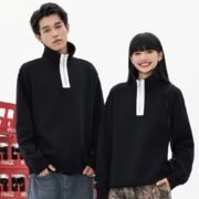 380g Retro Cotton Drop Shoulder Contrast Half-Zip Stand Collar - Image 4