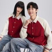 380g Retro Cotton Contrast Raglan Sleeve Lapel Baseball Jacket – Bild 4