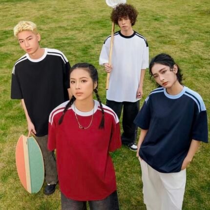 Contrast Shoulder Drop Shoulder Crew Neck