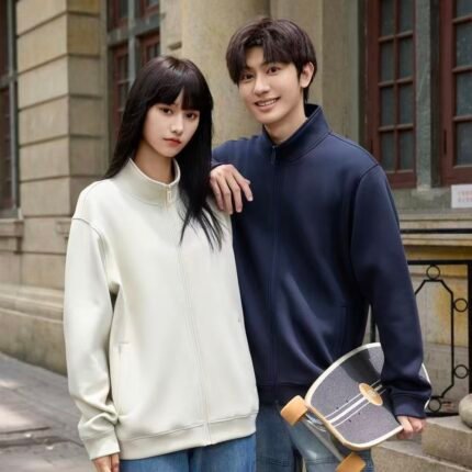 400g Liquid Cotton Stand Collar Zip-Up Jacket