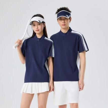 50s Color Block Half Zip Stand Collar T-shirt