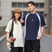 32S Double Yarn Color Block Drop Shoulder Crew Neck T‑shirt