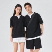V-Neck Color Block Fake Two-Piece T-Shirt (200g Pure Cotton) - Ảnh 2