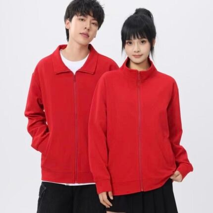 Open Front Stand Collar Zip Pixel Plaid Sweatshirt (260G)