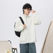 Half-Zip Pixel Check Lapel Sweatshirt (260G) - Ảnh 3