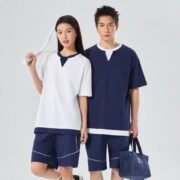 V-Neck Color Block Fake Two-Piece T-Shirt (200g Pure Cotton) - Ảnh 3
