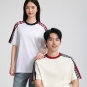 40S 220G Color Contrast Webbing Stripe Crew Neck T-shirt - Ảnh 4