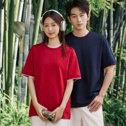 50S 220G Color Contrast Flat Knit Collar Crew Neck T-shirt