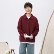 Half-Zip Pixel Check Lapel Sweatshirt (260G) - Ảnh 4