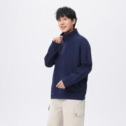 Open Front Stand Collar Zip Pixel Plaid Sweatshirt (260G) - Image 4