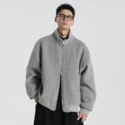 Custom Wool-Blend Oversized Loose Stand Collar Club Jacket, Windproof