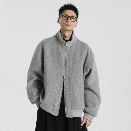 Custom Wool-Blend Oversized Loose Stand Collar Club Jacket, Windproof
