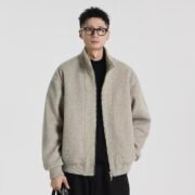 Custom Wool-Blend Oversized Loose Stand Collar Club Jacket, Windproof - Image 2