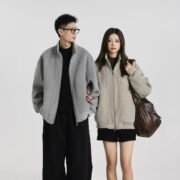 Custom Wool-Blend Oversized Loose Stand Collar Club Jacket, Windproof - Image 3