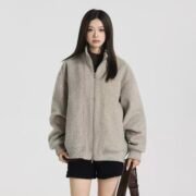 Custom Wool-Blend Oversized Loose Stand Collar Club Jacket, Windproof - Image 4