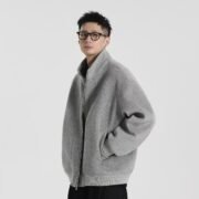 Custom Wool-Blend Oversized Loose Stand Collar Club Jacket, Windproof - Image 5