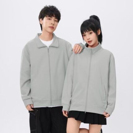 Double Zip Open Front Stand Collar Sweatshirt (300G)