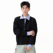 Men's Solid Half-Zip Mock Two-Piece Sweatshirt, Loose Lapel Casual Pullover - Image 3